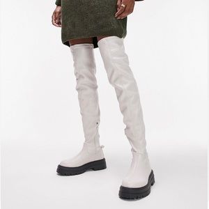 Chunky over the knee boots in off white